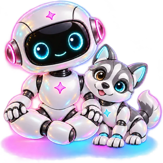 Incuv8or's AI agent sitting cross-legged beside a robot husky